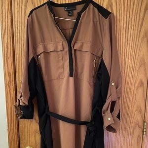 Size 28 brown with black dress with tie belt